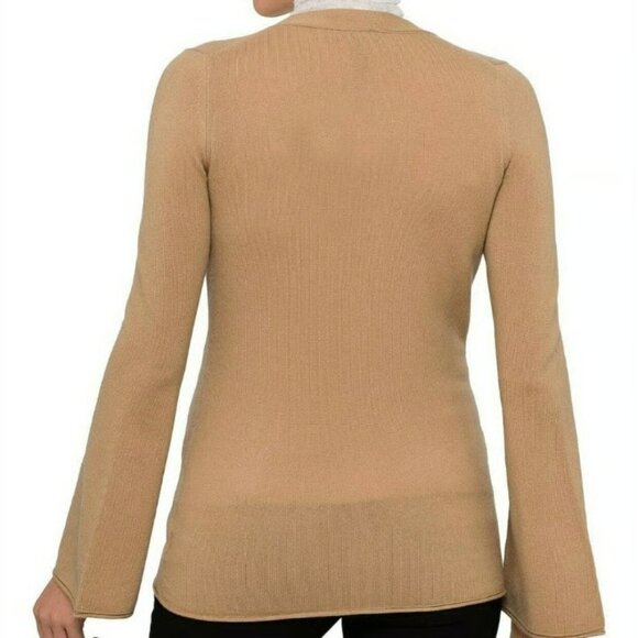 Theory 100% Cashmere Camel Tan Button-Up Cardigan with Bell Sleeves - Picture 10 of 11